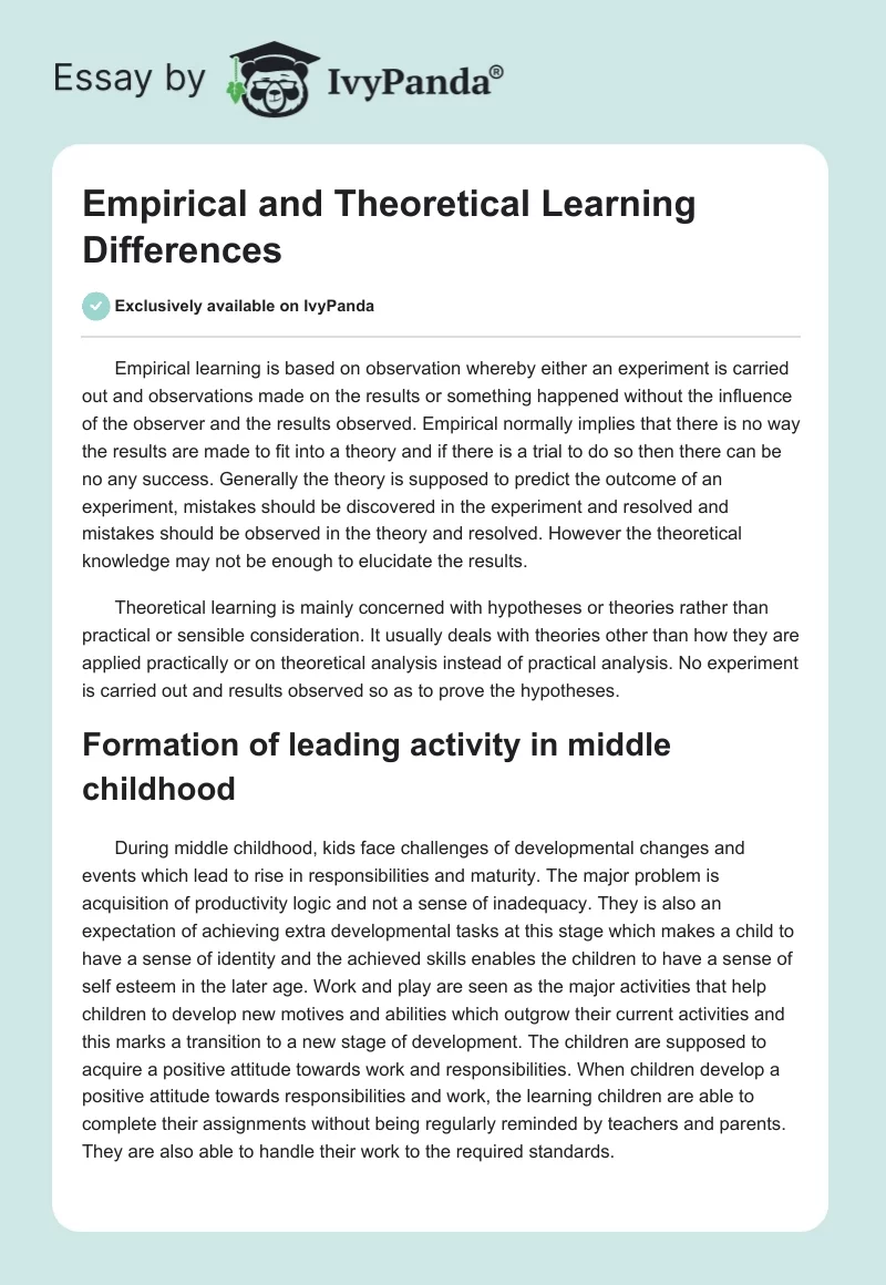 Empirical and Theoretical Learning Differences. Page 1