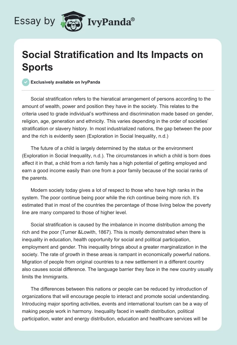 Social Stratification and Its Impacts on Sports. Page 1
