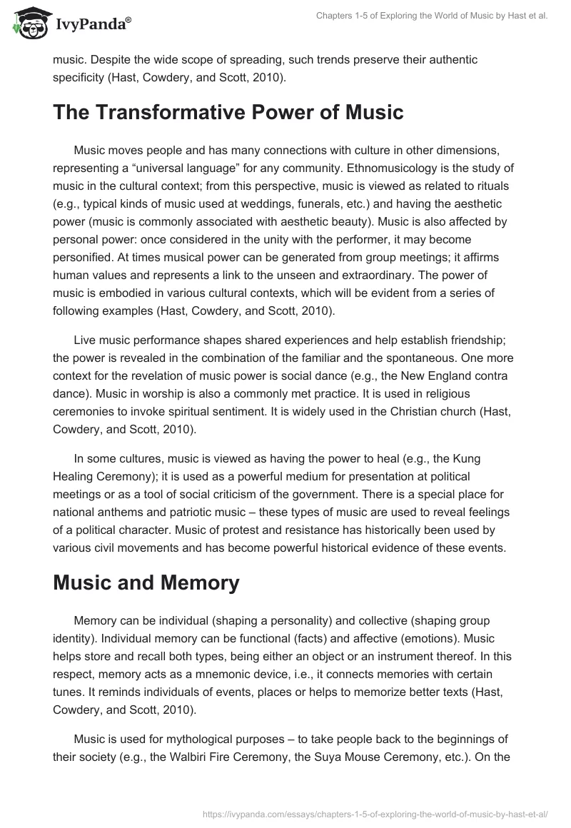 Chapters 1-5 of "Exploring the World of Music" by Hast et al.. Page 2