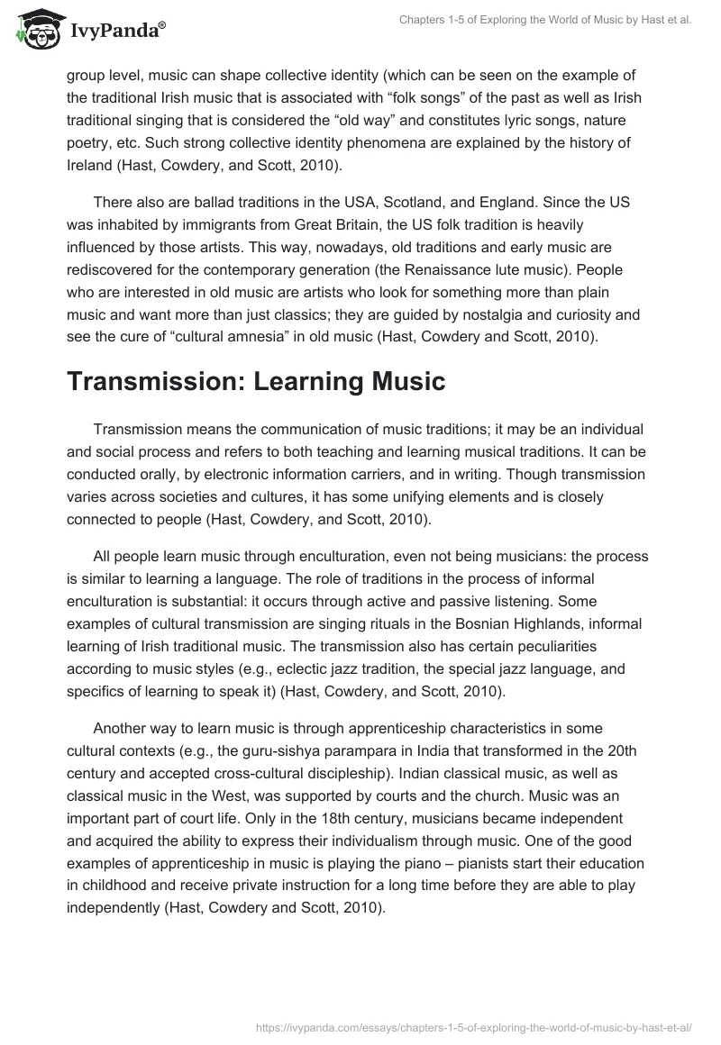 Chapters 1-5 of "Exploring the World of Music" by Hast et al.. Page 3