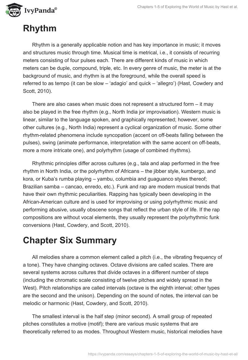 Chapters 1-5 of "Exploring the World of Music" by Hast et al.. Page 4