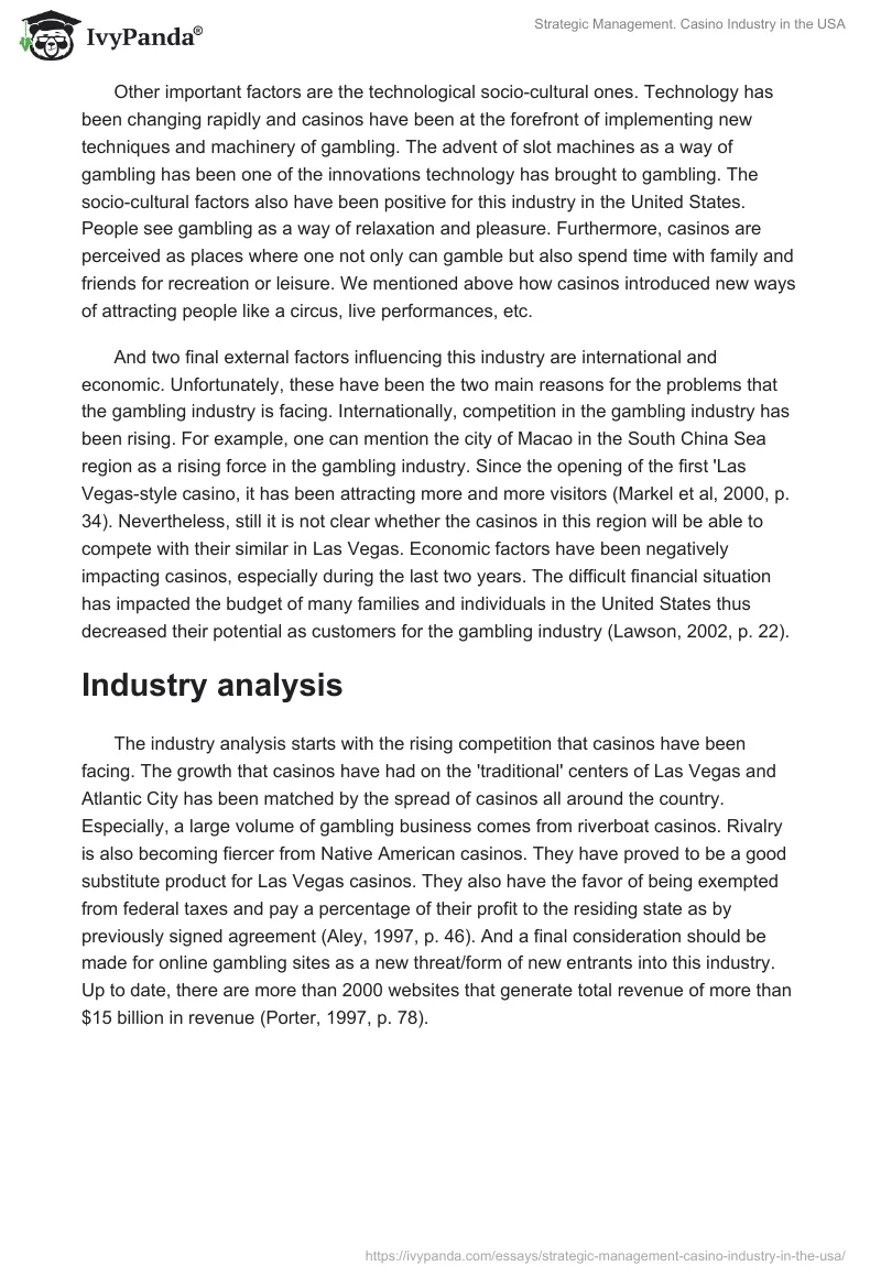 Strategic Management. Casino Industry in the USA. Page 2