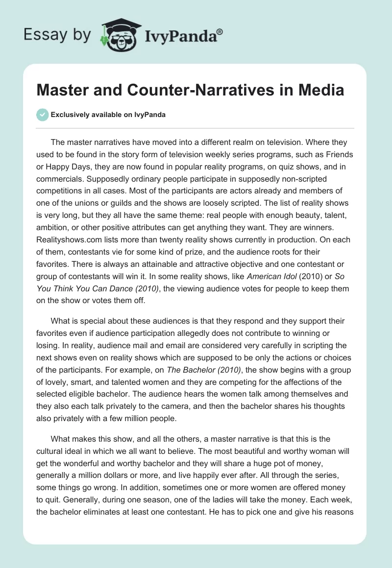 Master and Counter-Narratives in Media. Page 1