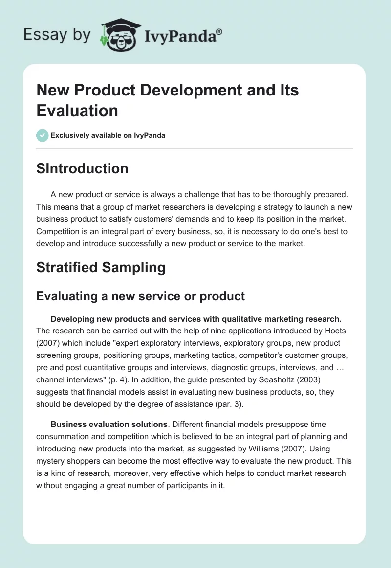 New Product Development and Its Evaluation. Page 1