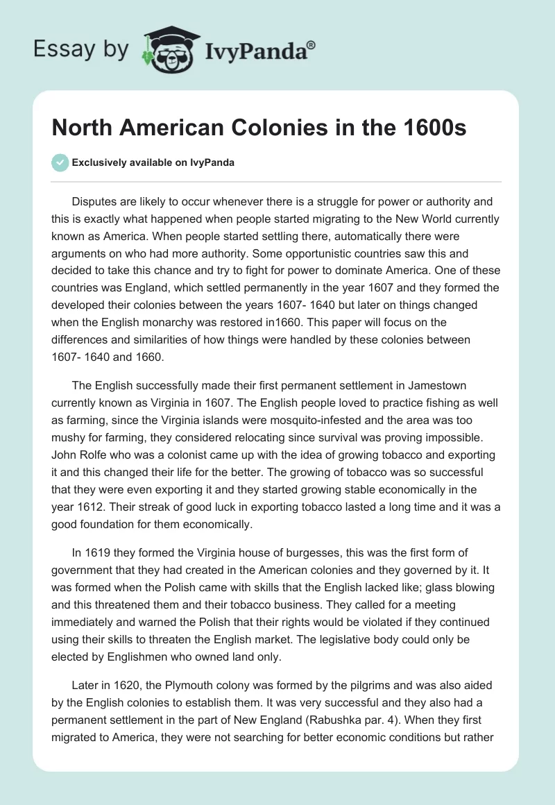 North American Colonies in the 1600s. Page 1