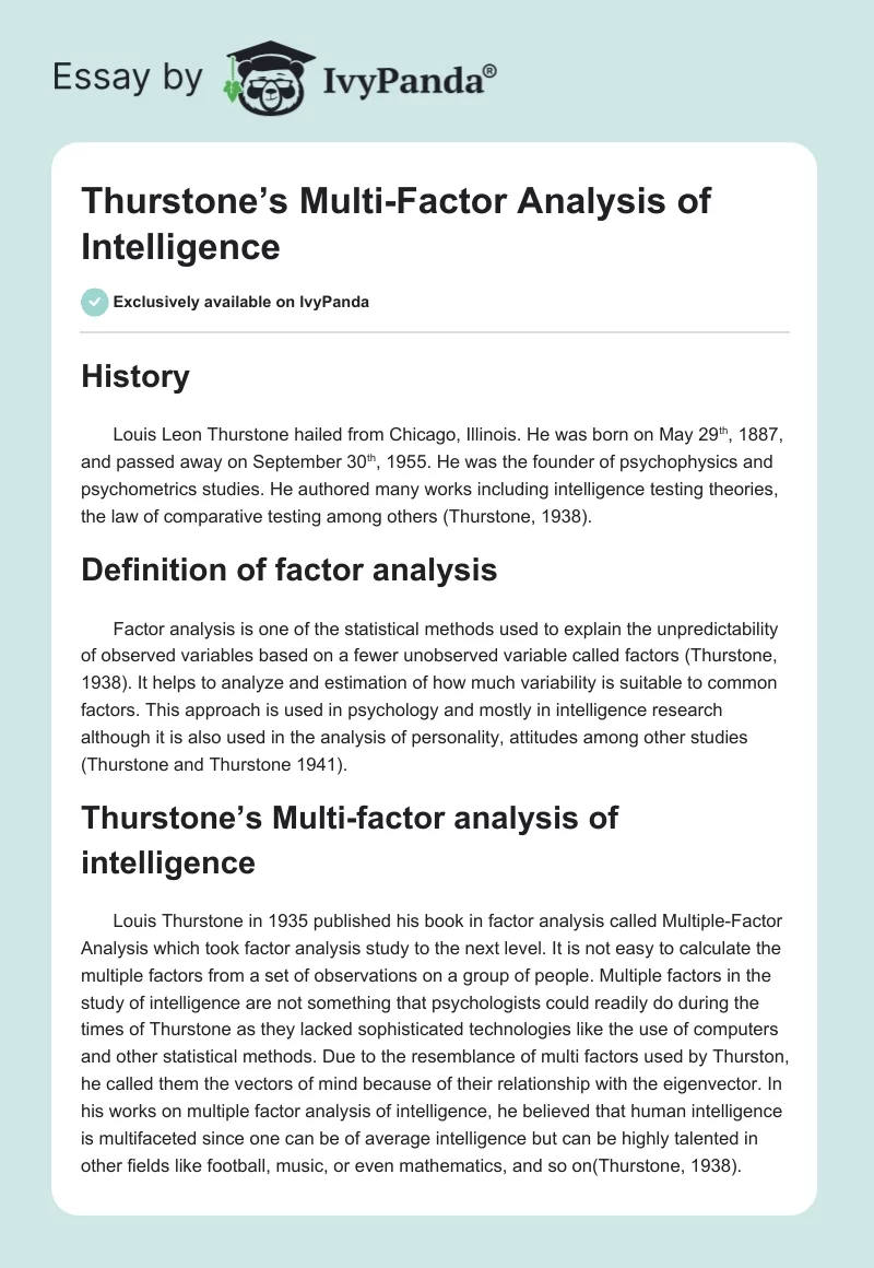 Thurstone’s Multi-Factor Analysis of Intelligence. Page 1