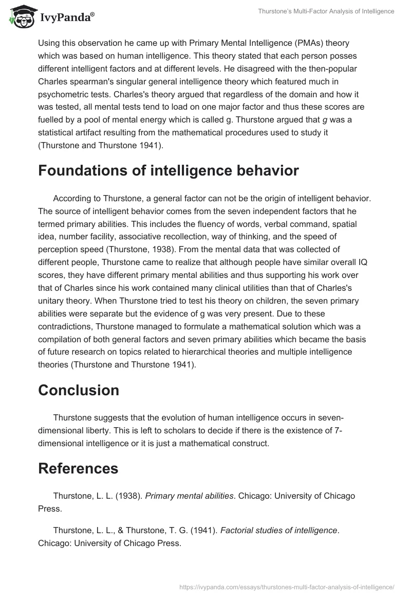 Thurstone’s Multi-Factor Analysis of Intelligence. Page 2