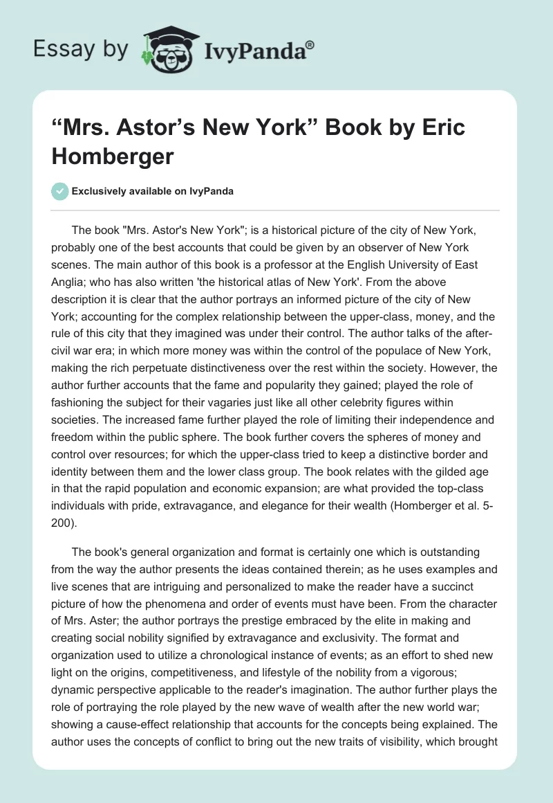“Mrs. Astor’s New York” Book by Eric Homberger. Page 1