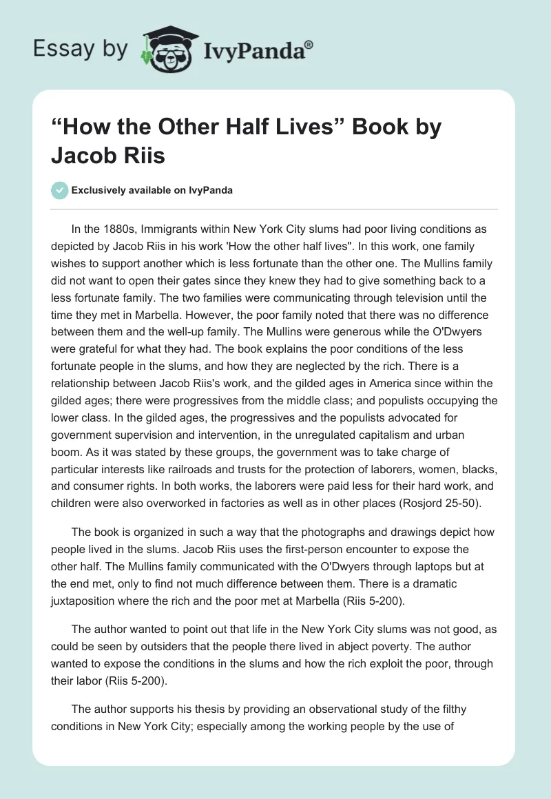 “How the Other Half Lives” Book by Jacob Riis. Page 1