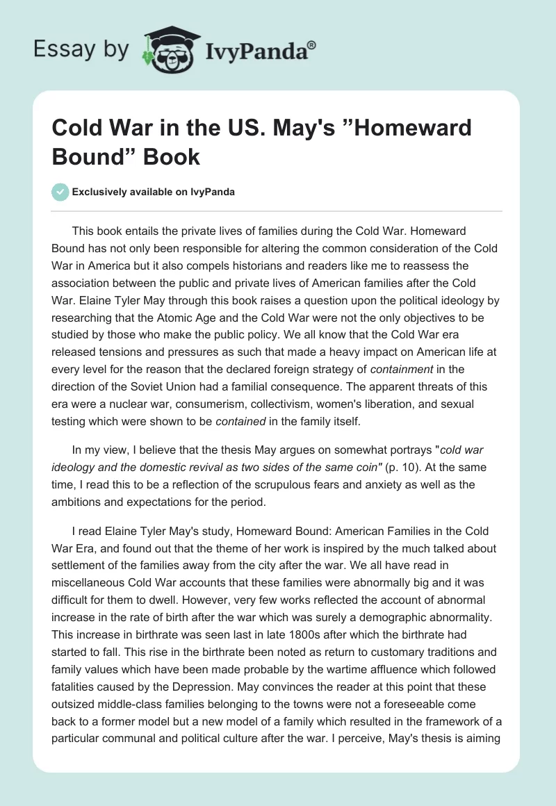 Cold War in the US. May's ”Homeward Bound” Book. Page 1