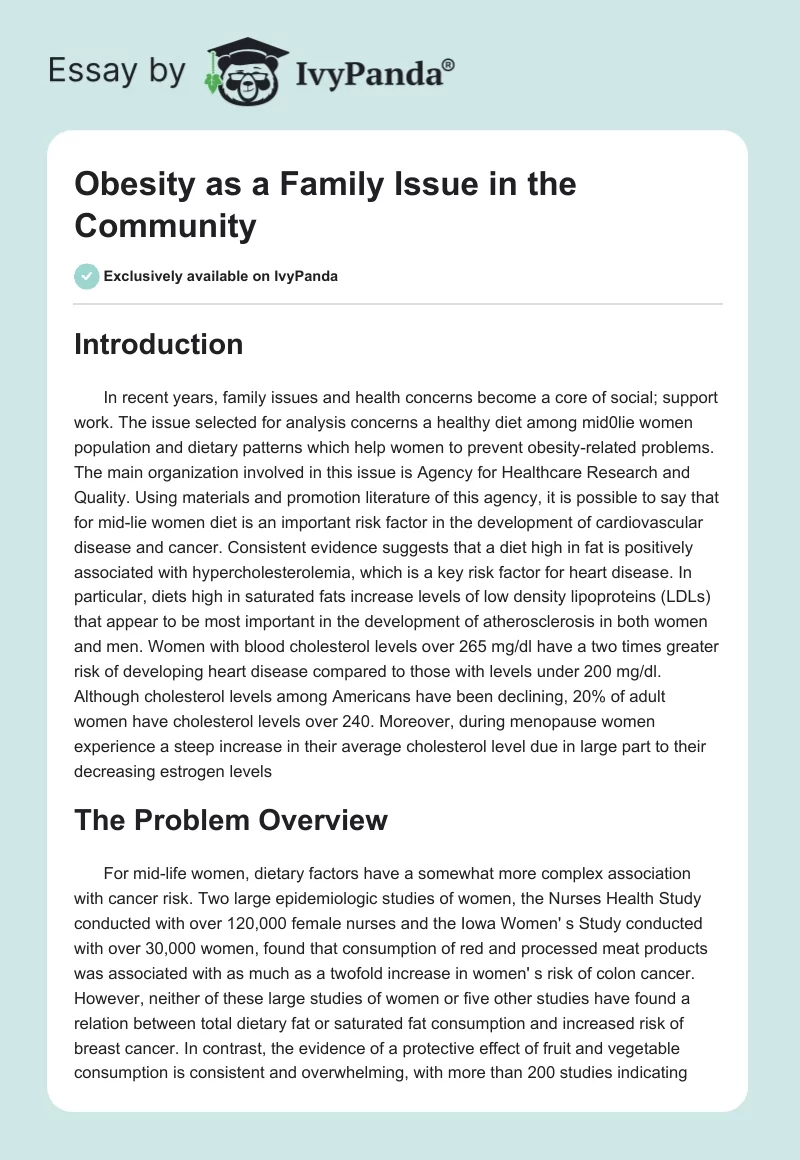 Obesity as a Family Issue in the Community. Page 1