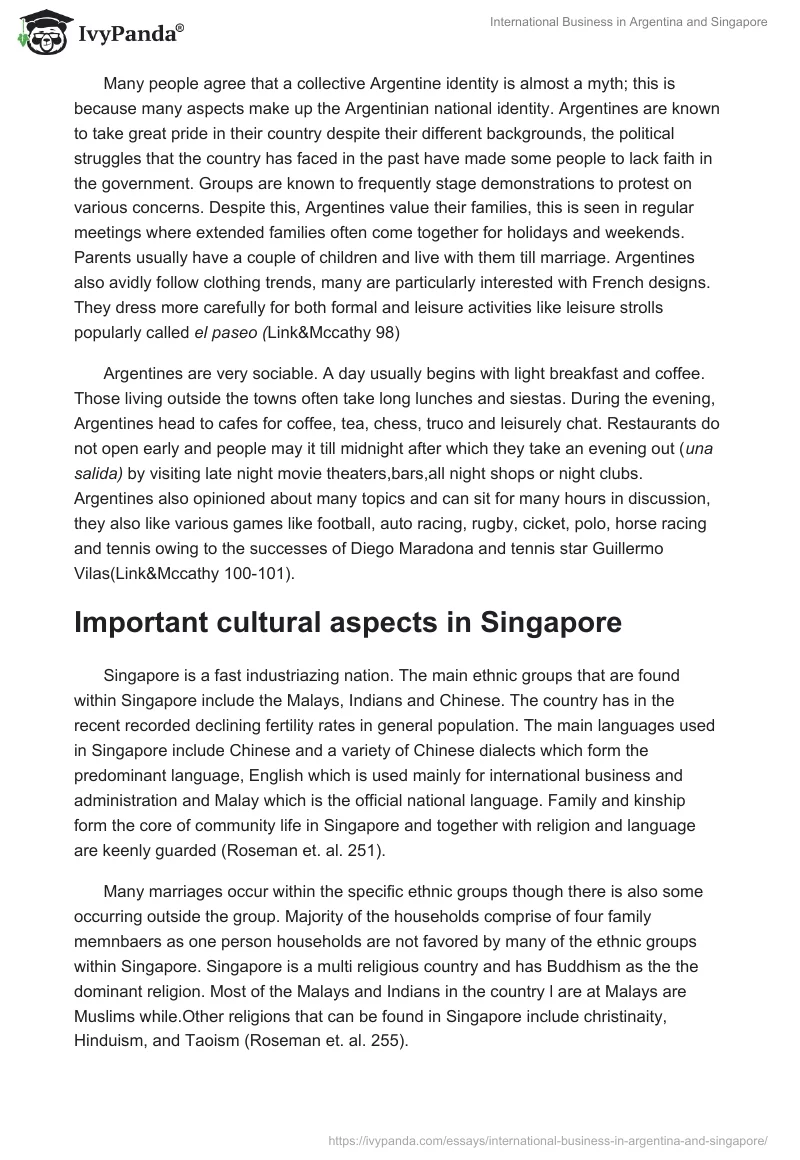 International Business in Argentina and Singapore. Page 2