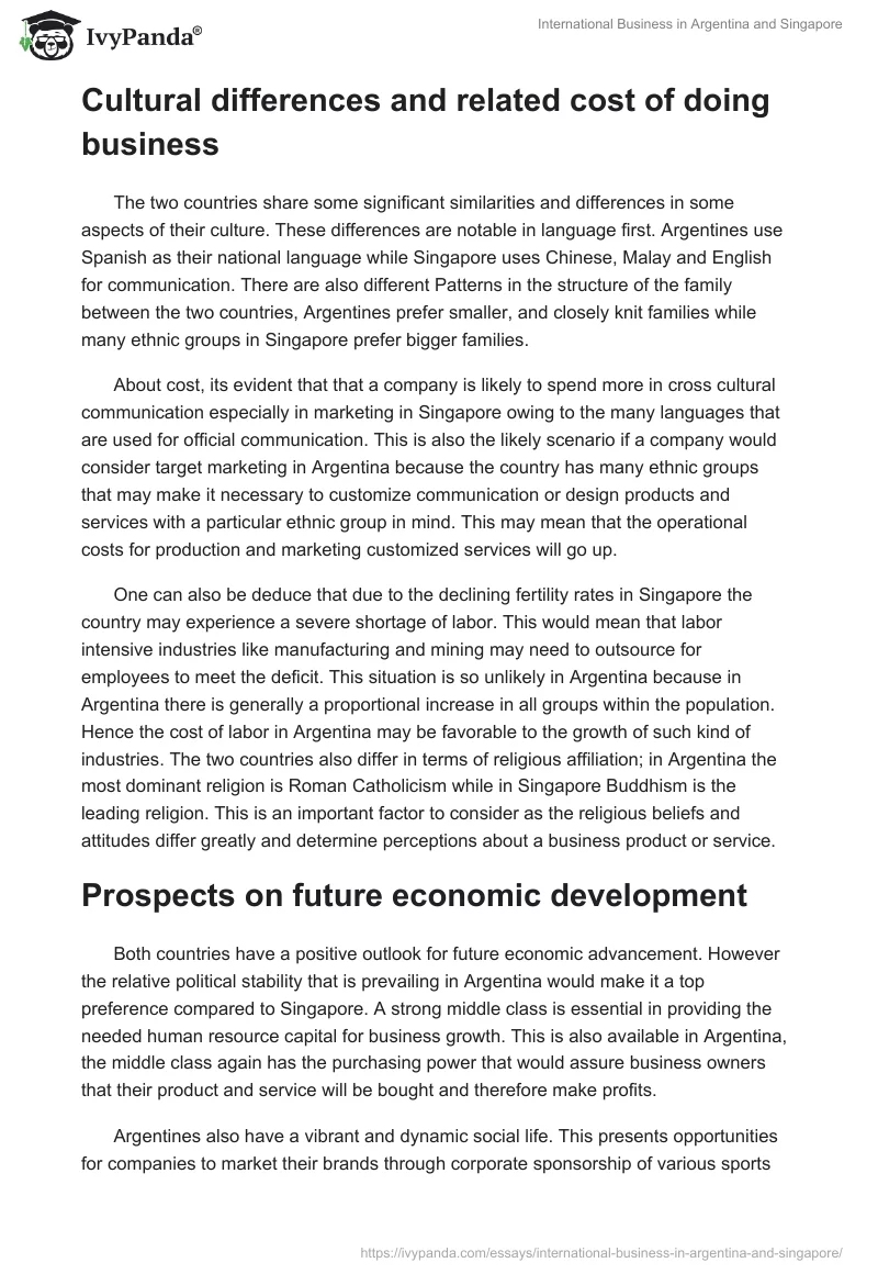 International Business in Argentina and Singapore. Page 3