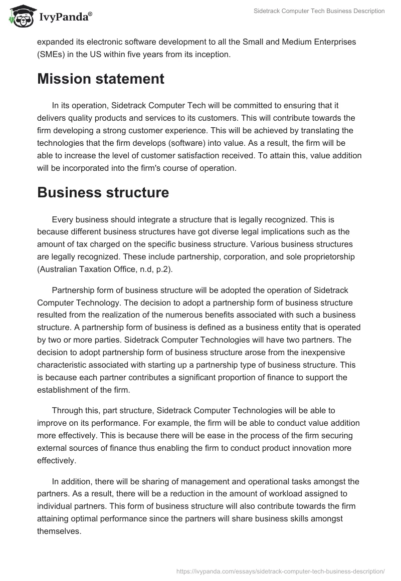 Sidetrack Computer Tech Business Description. Page 2