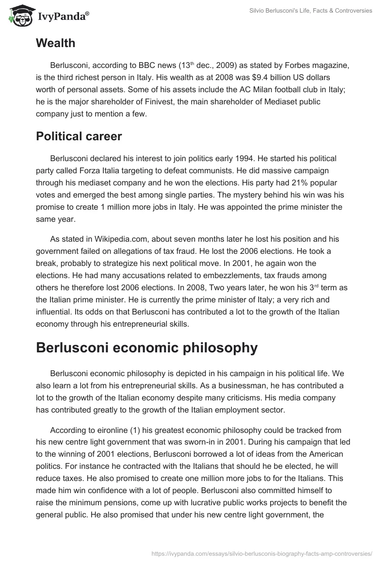 Silvio Berlusconi's Life, Facts & Controversies. Page 2