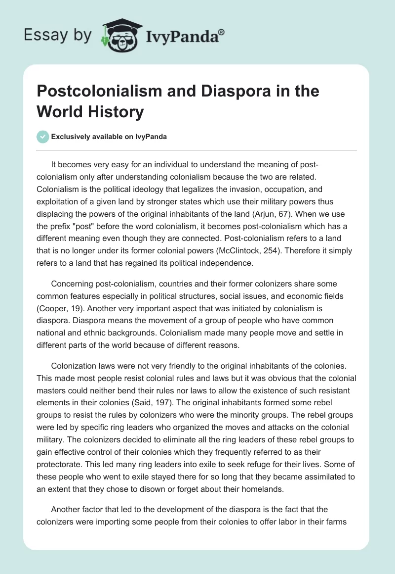 Postcolonialism and Diaspora in the World History. Page 1