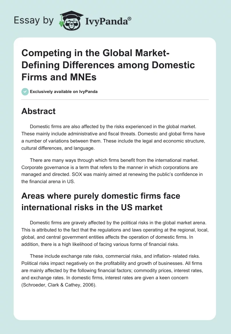 Competing in the Global Market- Defining Differences among Domestic Firms and MNEs. Page 1
