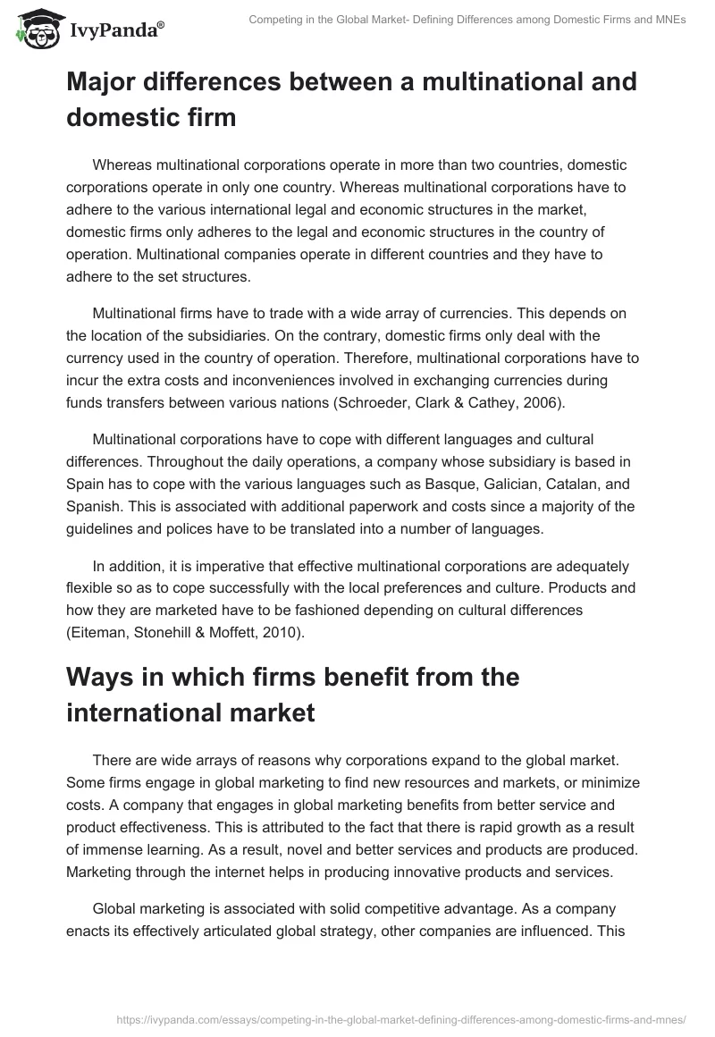 Competing in the Global Market- Defining Differences among Domestic Firms and MNEs. Page 2