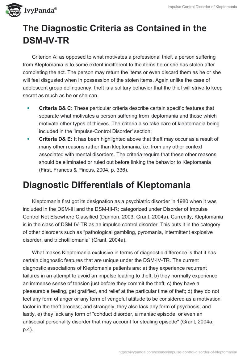 Impulse Control Disorder of Kleptomania. Page 2