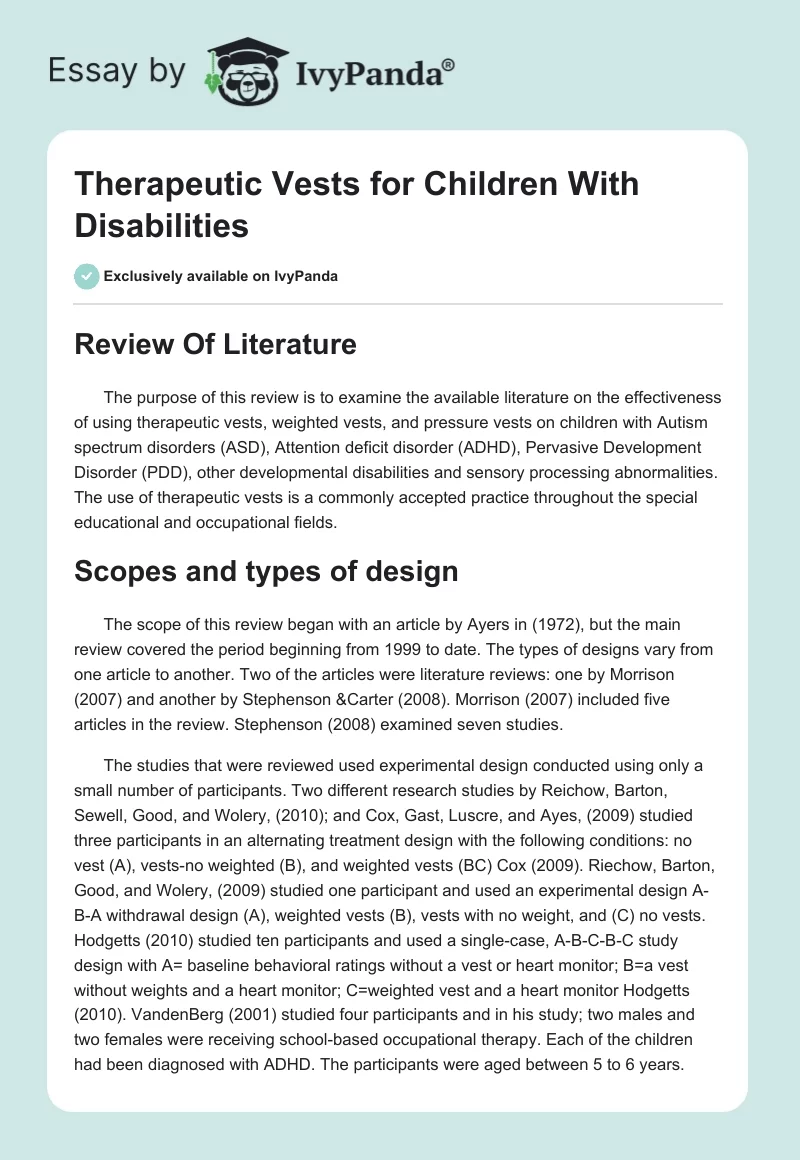 Therapeutic Vests for Children With Disabilities. Page 1
