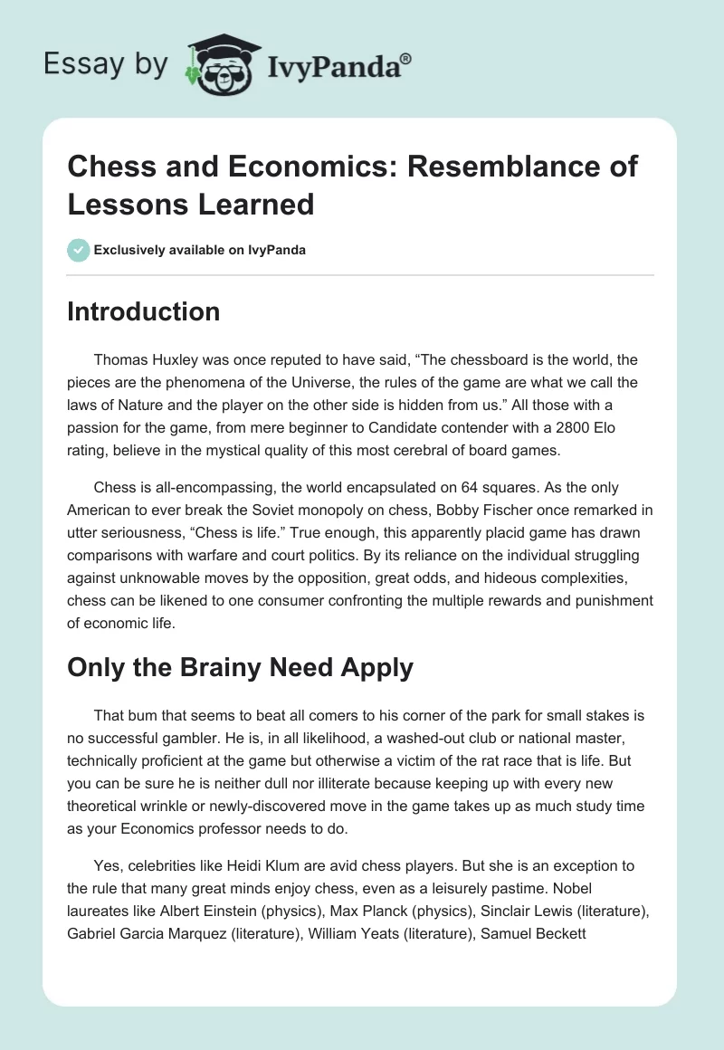 Chess and Economics: Resemblance of Lessons Learned. Page 1