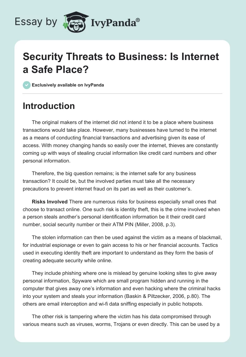Security Threats to Business: Is Internet a Safe Place?. Page 1