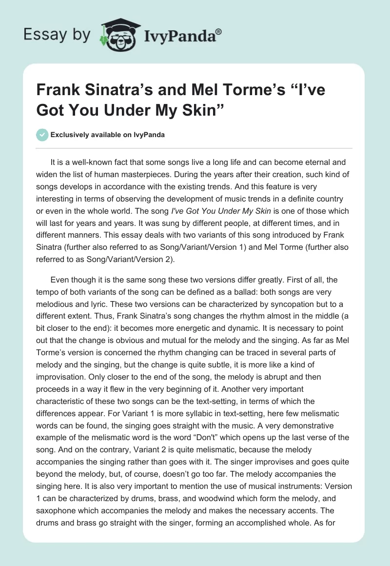 Frank Sinatra’s and Mel Torme’s “I’ve Got You Under My Skin”. Page 1
