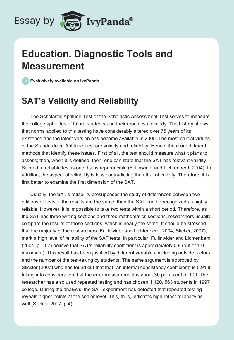 Education. Diagnostic Tools and Measurement. Page 1