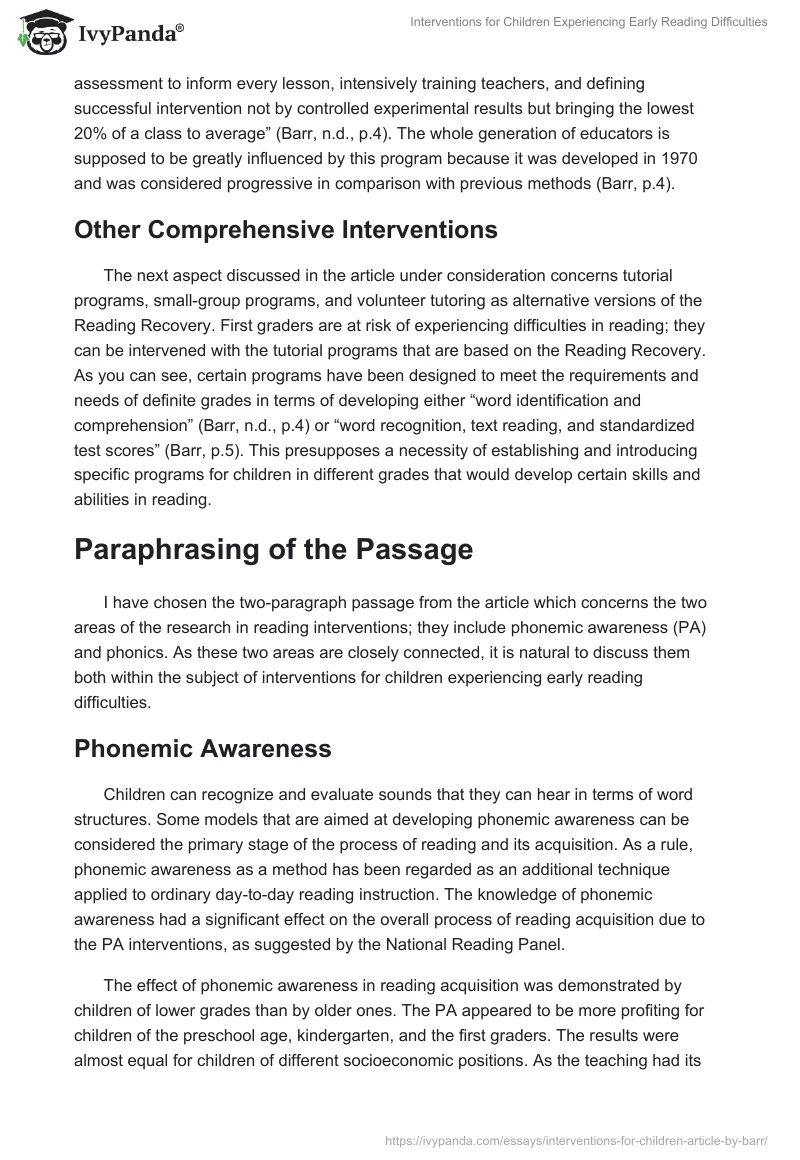 Interventions for Children Experiencing Early Reading Difficulties. Page 2