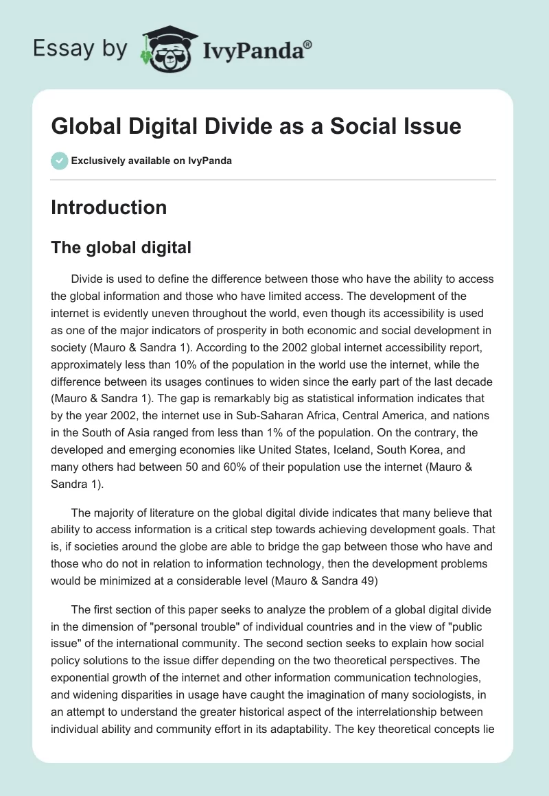 Global Digital Divide as a Social Issue. Page 1