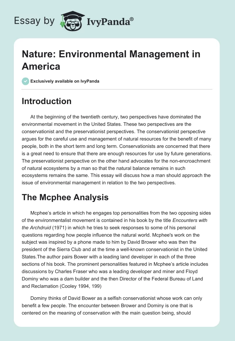 Nature: Environmental Management in America. Page 1