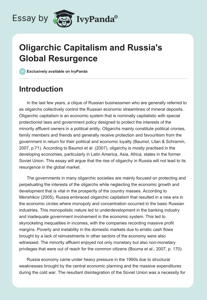 Oligarchic Capitalism and Russia's Global Resurgence. Page 1