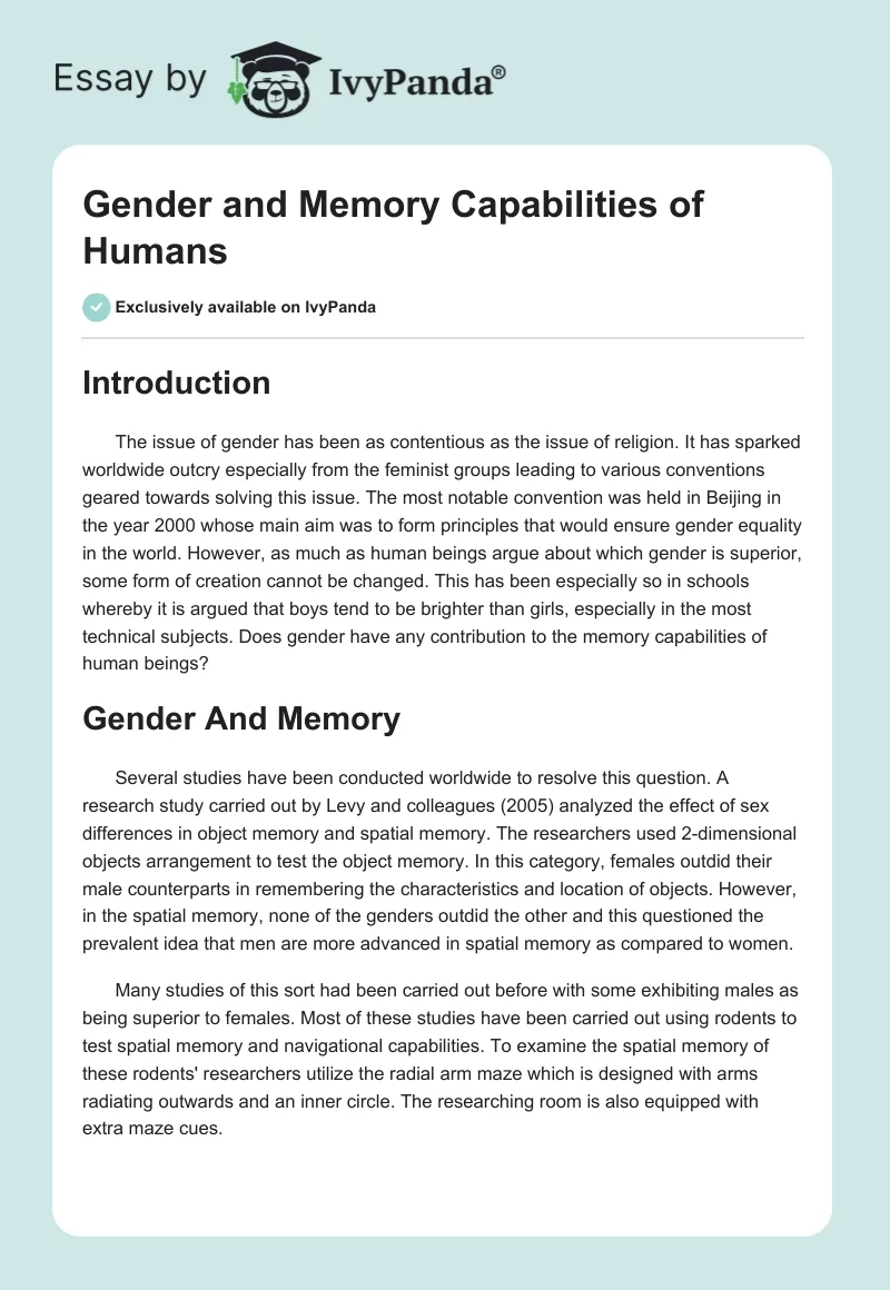 Gender and Memory Capabilities of Humans. Page 1