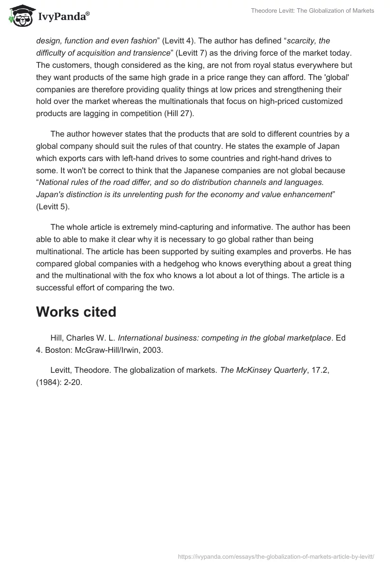 Theodore Levitt: The Globalization of Markets. Page 2