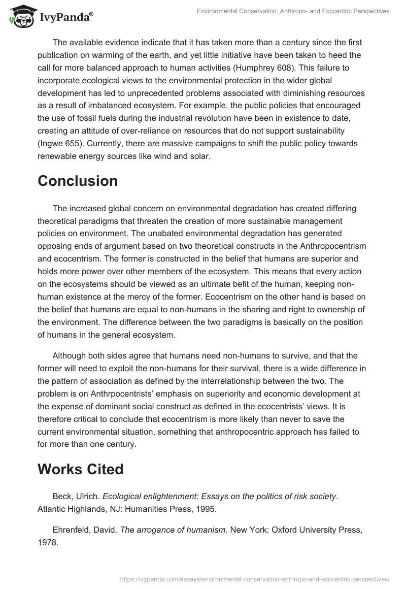 Environmental Conservation: Anthropo- and Ecocentric Perspectives. Page 4