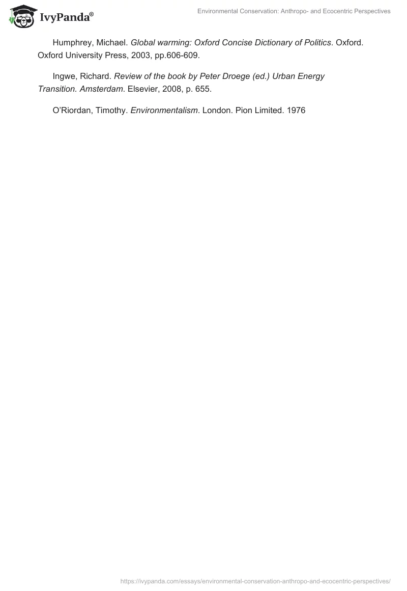 Environmental Conservation: Anthropo- and Ecocentric Perspectives. Page 5