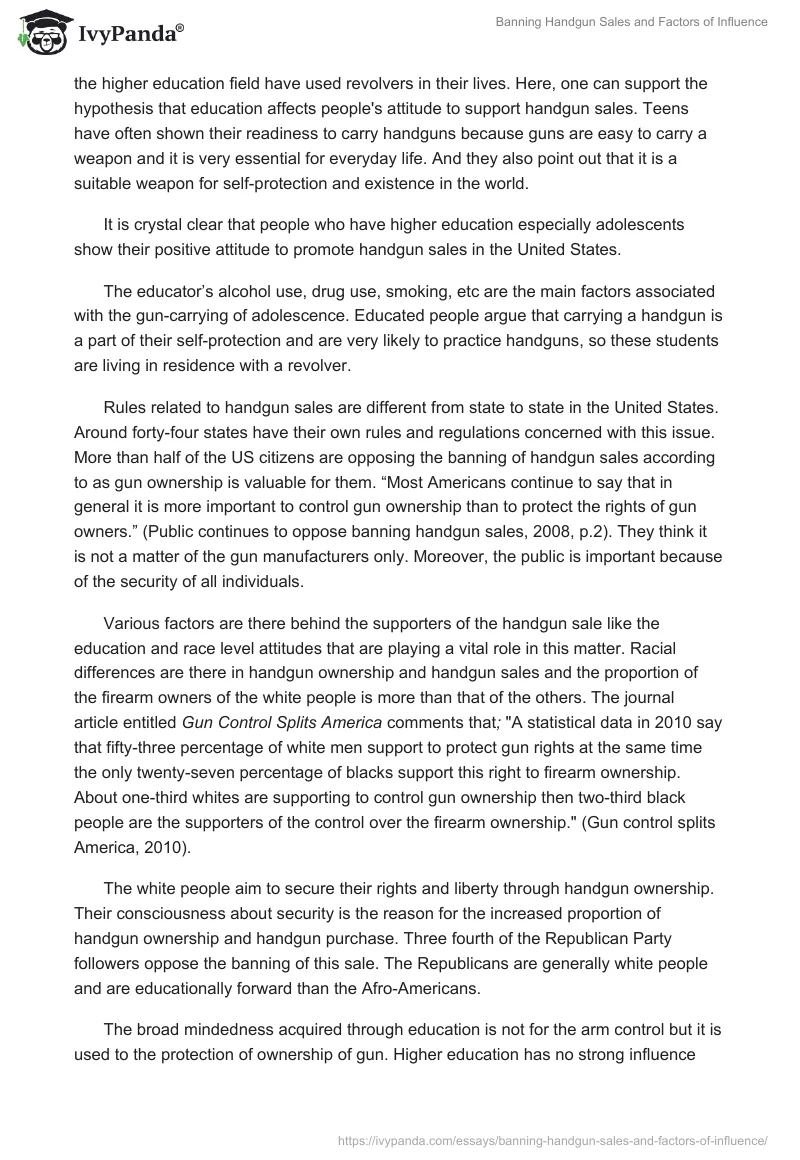 Banning Handgun Sales and Factors of Influence. Page 2