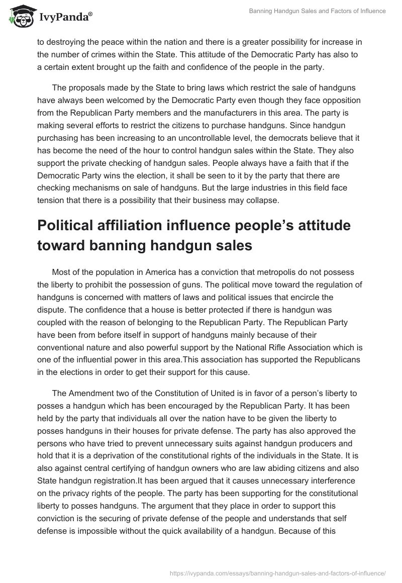 Banning Handgun Sales and Factors of Influence. Page 5
