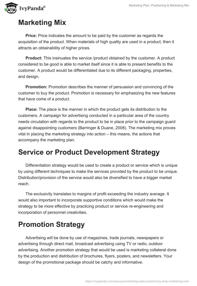 Marketing Plan: Positioning & Marketing Mix. Page 2
