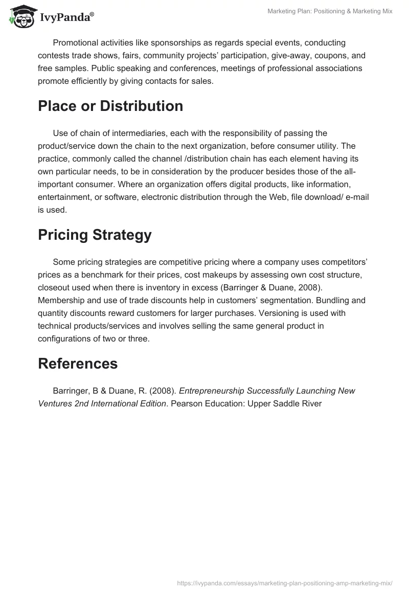 Marketing Plan: Positioning & Marketing Mix. Page 3