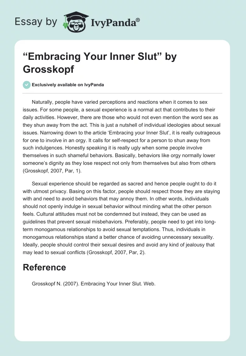 “Embracing Your Inner Slut” by Grosskopf. Page 1