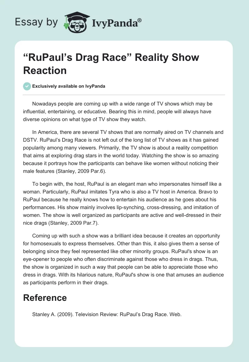 “RuPaul’s Drag Race” Reality Show Reaction. Page 1