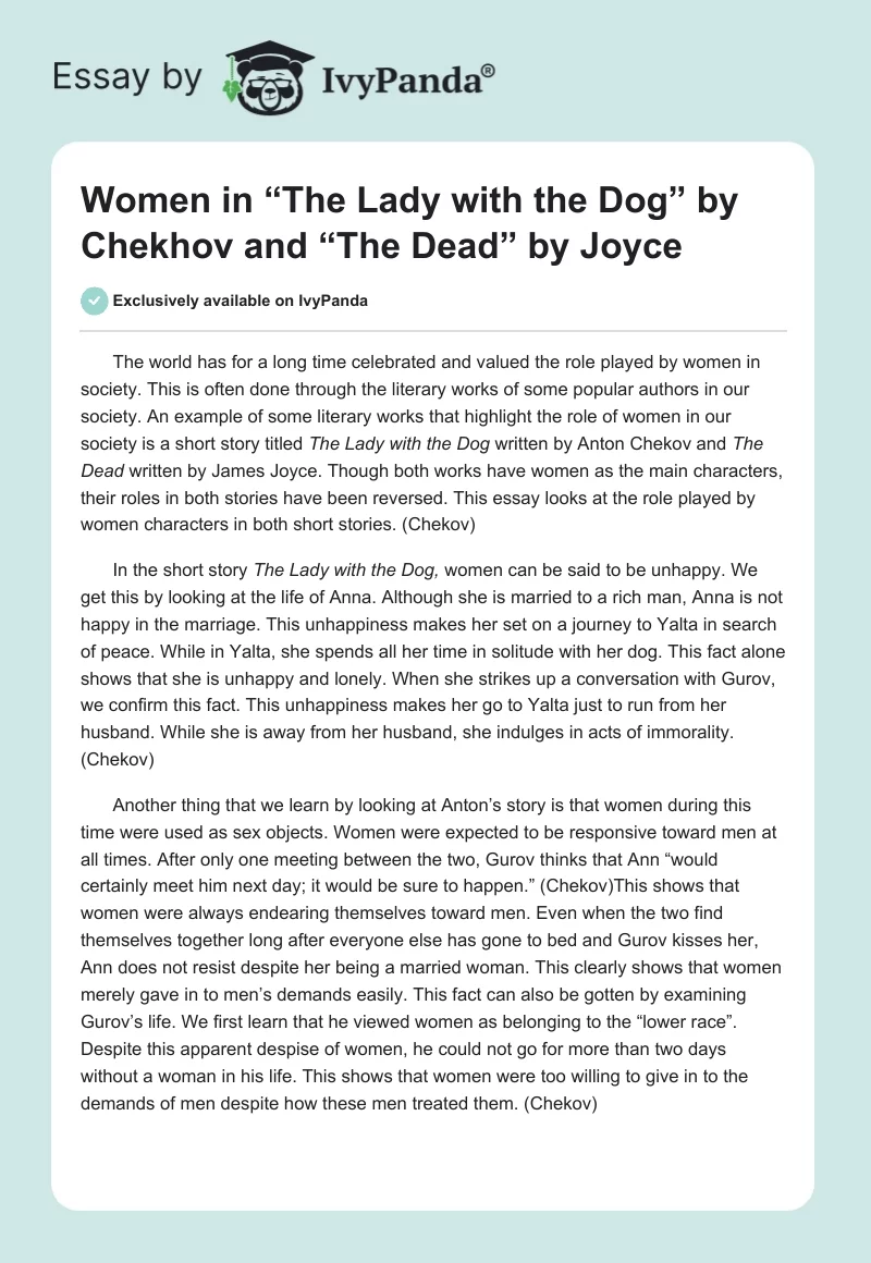 Women in “The Lady with the Dog” by Chekhov and “The Dead” by Joyce. Page 1