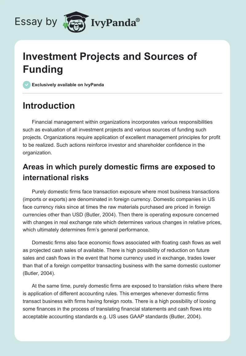 Investment Projects and Sources of Funding. Page 1