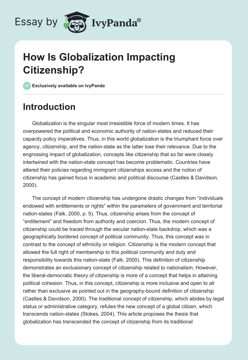 How Is Globalization Impacting Citizenship?. Page 1
