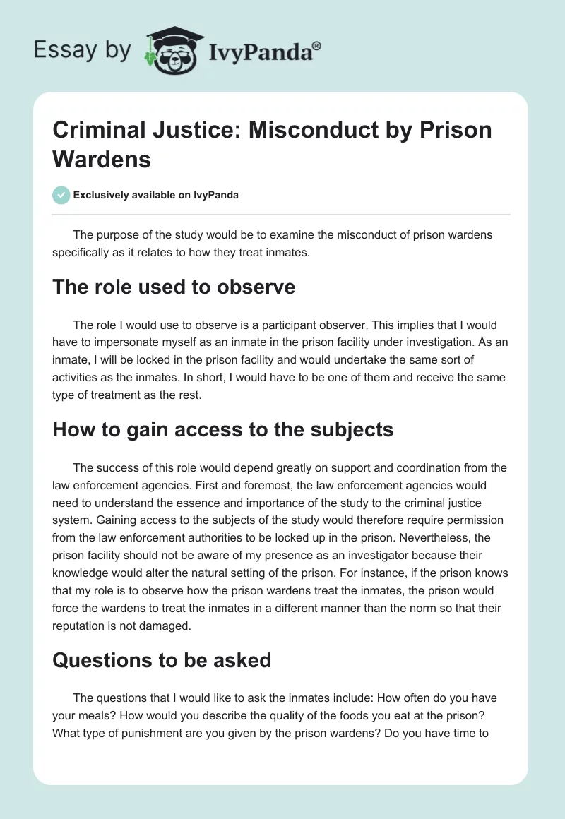 Criminal Justice: Misconduct by Prison Wardens. Page 1