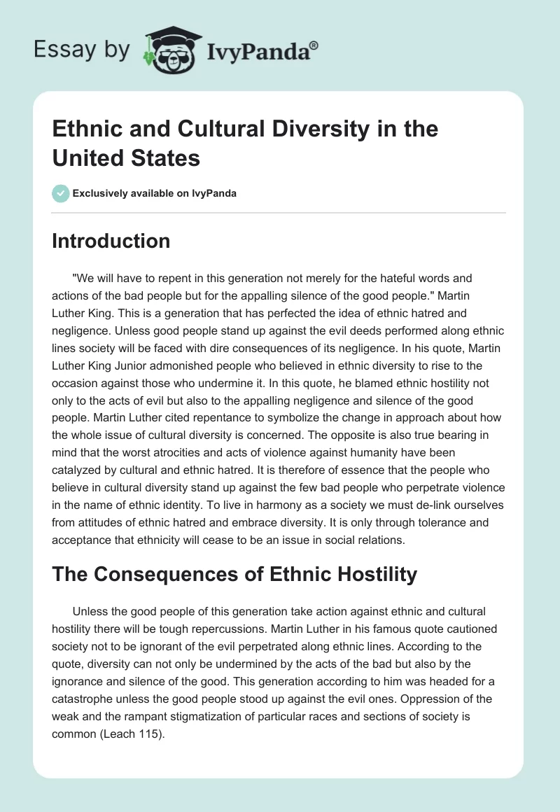 Ethnic and Cultural Diversity in the United States. Page 1