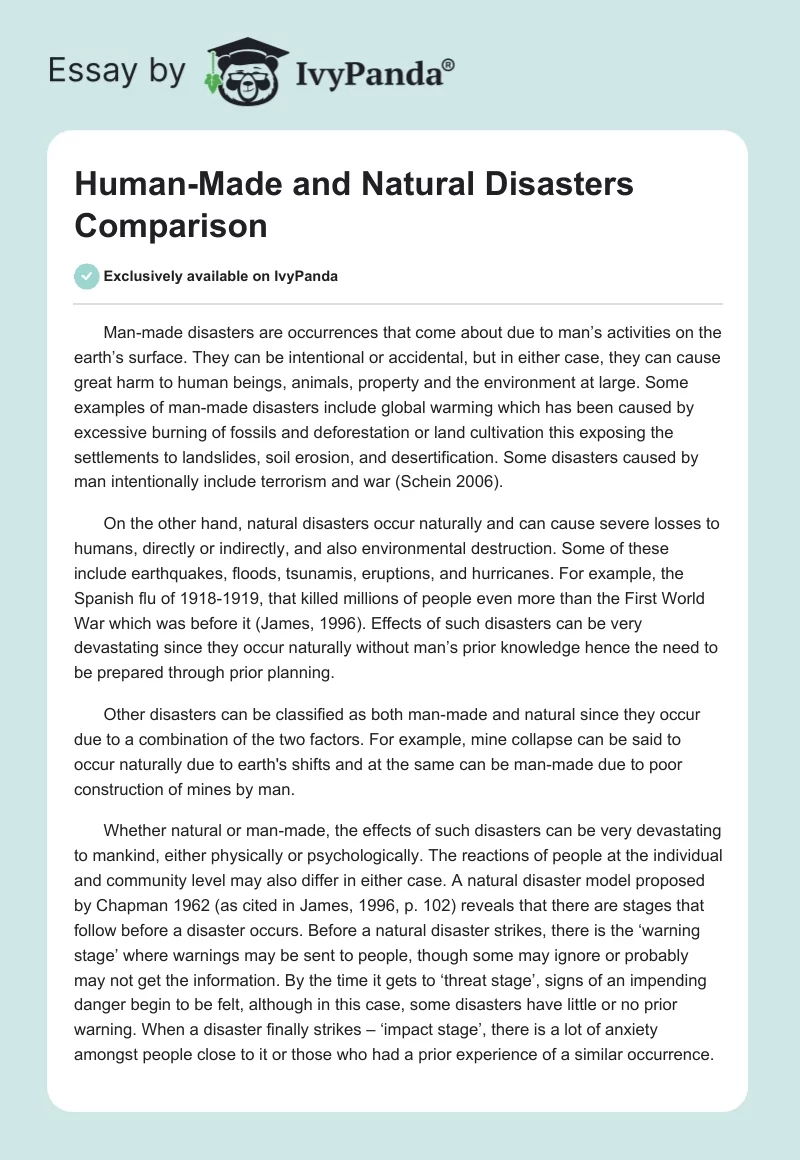 Human-Made and Natural Disasters Comparison. Page 1
