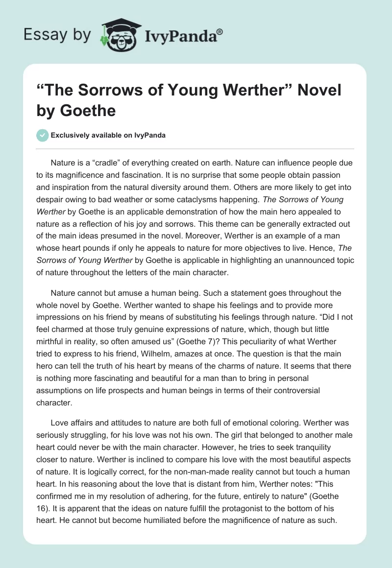 “The Sorrows of Young Werther” Novel by Goethe. Page 1