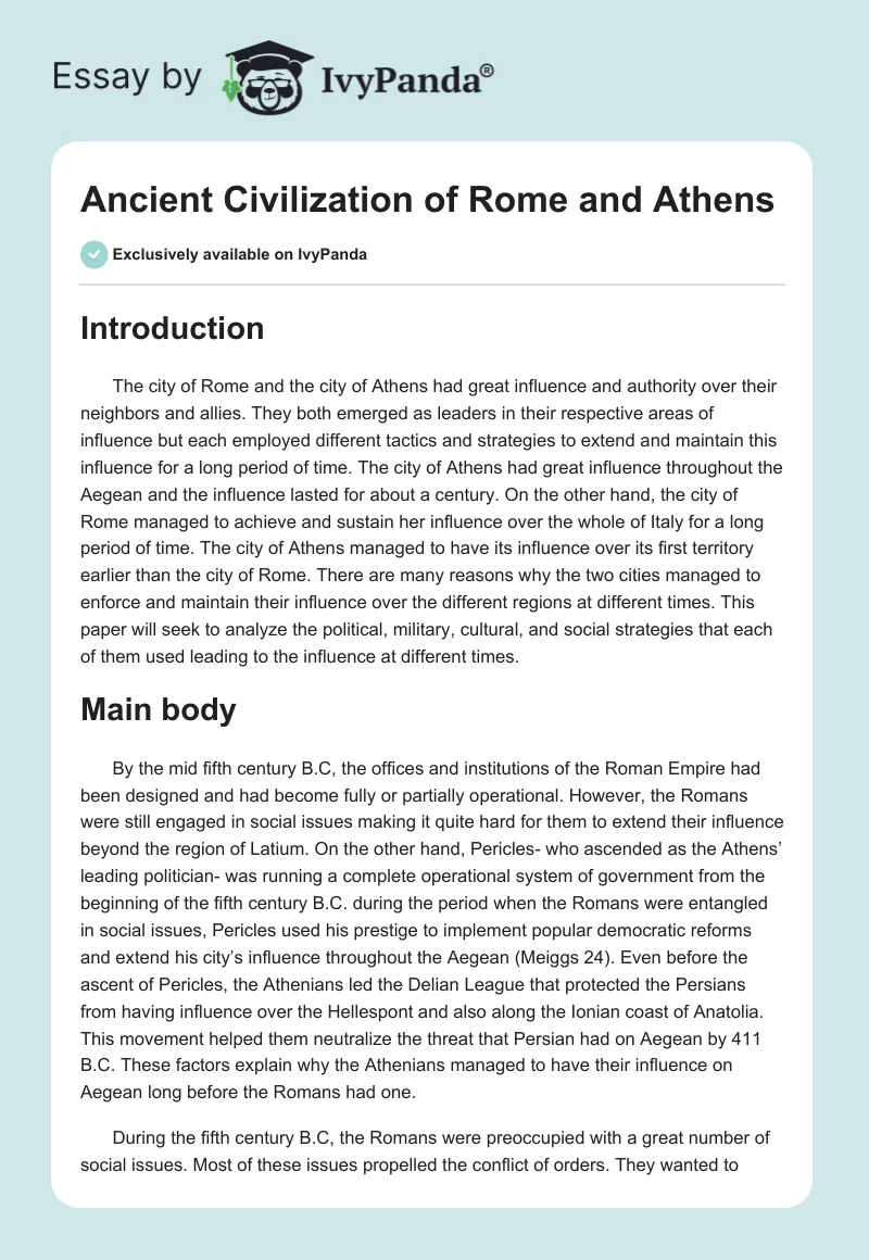Ancient Civilization of Rome and Athens. Page 1